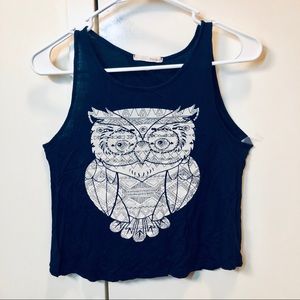 Navy blue tank top with cute night owl n diamond